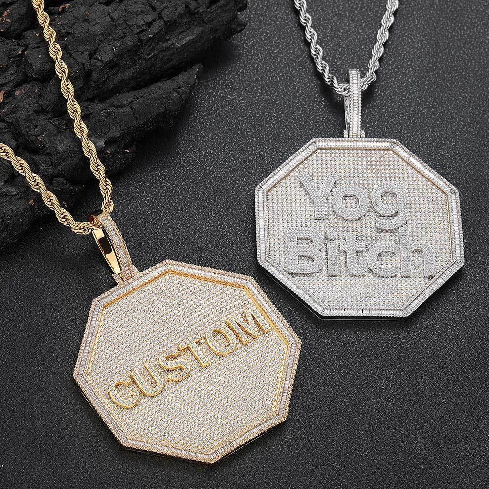 Octagon-Shaped Letter Pendant Necklace with Zircon Stones and Detailing for Men | Caratix Jewelry - CaratixJewelry